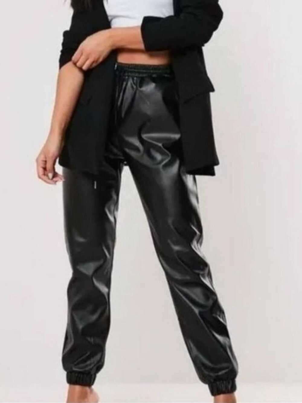 ZARA BLACK FAUX LEATHER ELASTIC WAIST JOGGERS